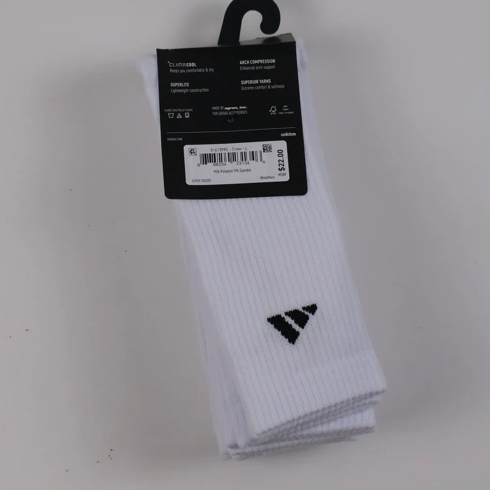 Adidas Socks Superlite Arch Compression Climacool White 6 Pack Large Mens NWT